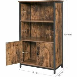 VASAGLE Meuble De Rangement, Armoire, Placard, Bibliothèque, 2 Compartiments Ouvert Et 1 Compartiment Fermé à Double Porte, Structure En Acier, Pour Salon, Cuisine, Marron Rustique Et Noir Par SONGMICS LSC65BX - Marron Rustique Et Noir -SONGMICS Soldes 55540738 5
