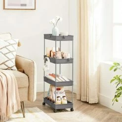 SONGMICS Desserte à Roulettes, Chariot De Rangement, Étagère Roulante, 4 Niveaux, Gain De Place, Pour Salle De Bain, Cuisine, Bureau, 40 X 22 X 86 Cm, Gris KSC010G01 - Gris