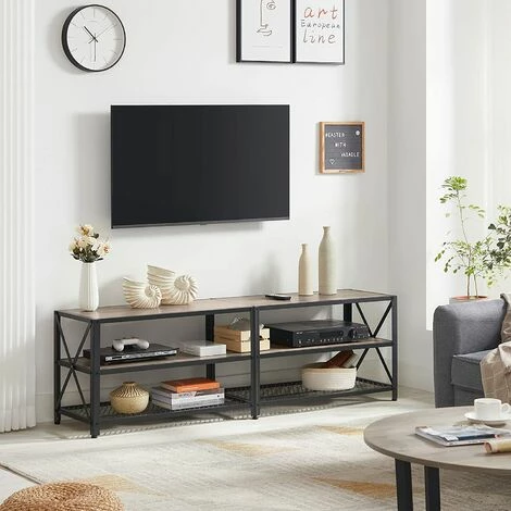 VASAGLE Meuble TV, Support TV Pour Télévision Jusqu'à 70 Pouces, Table De Salon, Avec étagères De Rangement, Cadre En Acier, Pour Salon, Chambre, Grège Et Noir LTV095B02 Par SONGMICS - Grège Et Noir 4 VASAGLE Meuble TV, Support TV Pour Télévision Jusqu'à 70 Pouces, Table De Salon, Avec étagères De Rangement, Cadre En Acier, Pour Salon, Chambre, Grège Et Noir LTV095B02 Par SONGMICS - Grège Et Noir – Image 2