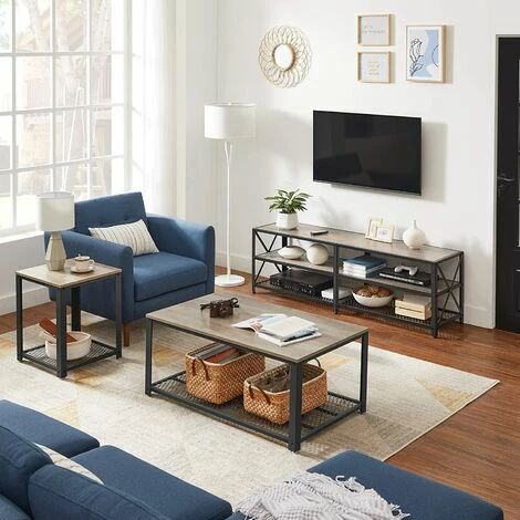 VASAGLE Meuble TV, Support TV Pour Télévision Jusqu'à 70 Pouces, Table De Salon, Avec étagères De Rangement, Cadre En Acier, Pour Salon, Chambre, Grège Et Noir LTV095B02 Par SONGMICS - Grège Et Noir 5 VASAGLE Meuble TV, Support TV Pour Télévision Jusqu'à 70 Pouces, Table De Salon, Avec étagères De Rangement, Cadre En Acier, Pour Salon, Chambre, Grège Et Noir LTV095B02 Par SONGMICS - Grège Et Noir – Image 3