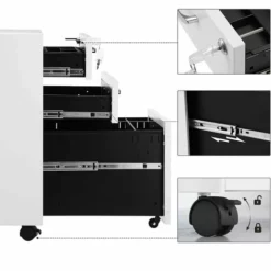 SONGMICS Caisson De Bureau, Placard De Rangement Mobile, Avec Roulettes, Pour Documents Et Dossier Suspendu, Avec 3 Tiroirs Et Serrure, En Acier, Blanc OFC010W01 - Blanc -SONGMICS Soldes 55540748 3