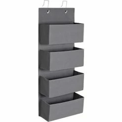 SONGMICS Étagère à Suspendre, 4 Compartiments, Rangement Suspendu, Organisateur, Suspendre à La Porte Ou Au Mur, En Tissu, Pour Chambre, Bureau, Chambre D’enfant, 33,5 X 12 X 100 Cm, Gris RDH04G - Gris
