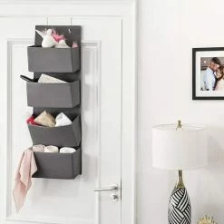 SONGMICS Étagère à Suspendre, 4 Compartiments, Rangement Suspendu, Organisateur, Suspendre à La Porte Ou Au Mur, En Tissu, Pour Chambre, Bureau, Chambre D’enfant, 33,5 X 12 X 100 Cm, Gris RDH04G - Gris -SONGMICS Soldes 55540749 4