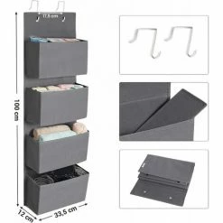 SONGMICS Étagère à Suspendre, 4 Compartiments, Rangement Suspendu, Organisateur, Suspendre à La Porte Ou Au Mur, En Tissu, Pour Chambre, Bureau, Chambre D’enfant, 33,5 X 12 X 100 Cm, Gris RDH04G - Gris -SONGMICS Soldes 55540749 5