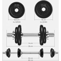 Kit Haltères Musculation, Avec Barre D’Extension, Poids Ajustable，pour Hommes Et Femmes, Musculation, Prise De Masse à La Maison, 1 Paire Par SONGMICS - Noir -SONGMICS Soldes 55540755 5