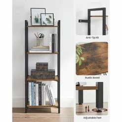 Étagère 4 Niveaux, Bibliothèque, 40 X 24 X 107 Cm, Meuble De Rangement, Cadre En Acier, Style Industriel, Pour Salon, Bureau, Entrée, Marron Rustique Et Noir Par SONGMICS LLS099B01 - Marron Rustique Et Noir -SONGMICS Soldes 55540756 4