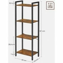Étagère 4 Niveaux, Bibliothèque, 40 X 24 X 107 Cm, Meuble De Rangement, Cadre En Acier, Style Industriel, Pour Salon, Bureau, Entrée, Marron Rustique Et Noir Par SONGMICS LLS099B01 - Marron Rustique Et Noir -SONGMICS Soldes 55540756 5