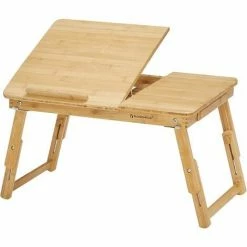 Table De Lit Pliable, En Bambou, Table Pour Ordinateur Portable, Hauteur Réglable, Avec Tiroir, Dimensions 54,5 X 75 X 29 Cm LLD01N Par SONGMICS - Naturel