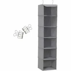 SONGMICS Rangement De Placard Étagère Suspendue En Tissu Gris 6 Compartiments Pliable Hauteur Réglable 2 Pinces Offerts 30 X 30 X 130 Cm ( L X L X H) RCH06G - Gris