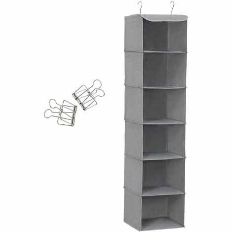 SONGMICS Rangement De Placard Étagère Suspendue En Tissu Gris 6 Compartiments Pliable Hauteur Réglable 2 Pinces Offerts 30 X 30 X 130 Cm ( L X L X H) RCH06G - Gris 3 SONGMICS Rangement De Placard Étagère Suspendue En Tissu Gris 6 Compartiments Pliable Hauteur Réglable 2 Pinces Offerts 30 X 30 X 130 Cm ( L X L X H) RCH06G - Gris