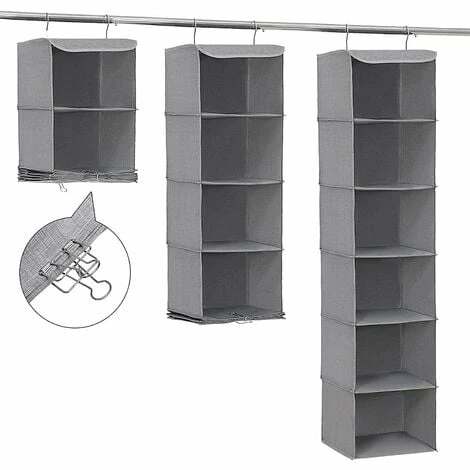 SONGMICS Rangement De Placard Étagère Suspendue En Tissu Gris 6 Compartiments Pliable Hauteur Réglable 2 Pinces Offerts 30 X 30 X 130 Cm ( L X L X H) RCH06G - Gris 6 SONGMICS Rangement De Placard Étagère Suspendue En Tissu Gris 6 Compartiments Pliable Hauteur Réglable 2 Pinces Offerts 30 X 30 X 130 Cm ( L X L X H) RCH06G - Gris – Image 4