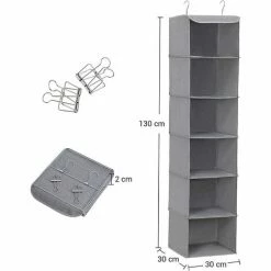 SONGMICS Rangement De Placard Étagère Suspendue En Tissu Gris 6 Compartiments Pliable Hauteur Réglable 2 Pinces Offerts 30 X 30 X 130 Cm ( L X L X H) RCH06G - Gris 11 SONGMICS Rangement De Placard Étagère Suspendue En Tissu Gris 6 Compartiments Pliable Hauteur Réglable 2 Pinces Offerts 30 X 30 X 130 Cm ( L X L X H) RCH06G - Gris -SONGMICS Soldes 55540765 5