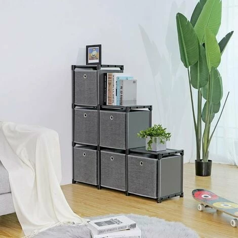 SONGMICS Étagère à Emboîter 6 Cubes Système De Rangement Avec 6 Boîtes En Tissu DIY Armoire Multifonction Avec Cadre En Métal Robuste Marteau En Caoutchouc 105 X 105 X 30 Cm (l X H X P) Noir LSN66BK - Noir 4 SONGMICS Étagère à Emboîter 6 Cubes Système De Rangement Avec 6 Boîtes En Tissu DIY Armoire Multifonction Avec Cadre En Métal Robuste Marteau En Caoutchouc 105 X 105 X 30 Cm (l X H X P) Noir LSN66BK - Noir – Image 2