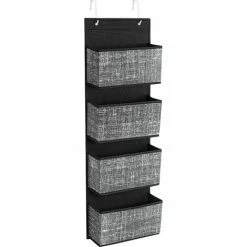 SONGMICS Rangement Suspendu, Étagère Suspendue Tissu, Avec 4 Pochettes, Pour Porte, Chambre, Bureau, Armoire, 33,5 X 12 X 100 Cm, Noir Chiné RDH004B11 - Noir Chiné
