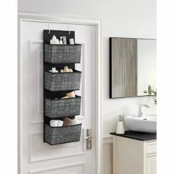 SONGMICS Rangement Suspendu, Étagère Suspendue Tissu, Avec 4 Pochettes, Pour Porte, Chambre, Bureau, Armoire, 33,5 X 12 X 100 Cm, Noir Chiné RDH004B11 - Noir Chiné -SONGMICS Soldes 55540769 3