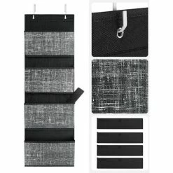 SONGMICS Rangement Suspendu, Étagère Suspendue Tissu, Avec 4 Pochettes, Pour Porte, Chambre, Bureau, Armoire, 33,5 X 12 X 100 Cm, Noir Chiné RDH004B11 - Noir Chiné -SONGMICS Soldes 55540769 4