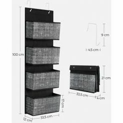 SONGMICS Rangement Suspendu, Étagère Suspendue Tissu, Avec 4 Pochettes, Pour Porte, Chambre, Bureau, Armoire, 33,5 X 12 X 100 Cm, Noir Chiné RDH004B11 - Noir Chiné -SONGMICS Soldes 55540769 5