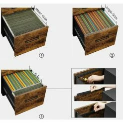 SONGMICS Caisson De Bureau Metal, Avec 3 Tiroirs, Placard De Rangement Mobile, Verrouillable, Pré-assemblage, Style Industriel, Noir Et Marron Rustique OFC110B01 - Noir Et Marron Rustique -SONGMICS Soldes 55540780 3