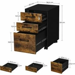 SONGMICS Caisson De Bureau Metal, Avec 3 Tiroirs, Placard De Rangement Mobile, Verrouillable, Pré-assemblage, Style Industriel, Noir Et Marron Rustique OFC110B01 - Noir Et Marron Rustique -SONGMICS Soldes 55540780 5