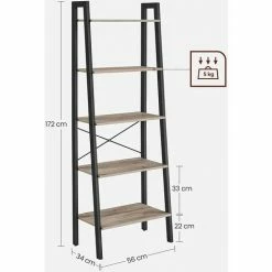 Étagère Échelle, Bibliothèque Industrielle à 5 Niveaux, Étagère De Rangement, Avec Cadre En Acier, Pour Salon, Cuisine, Grège Et Noir Par SONGMICS LLS045B02 - Grège Et Noir -SONGMICS Soldes 55540782 5