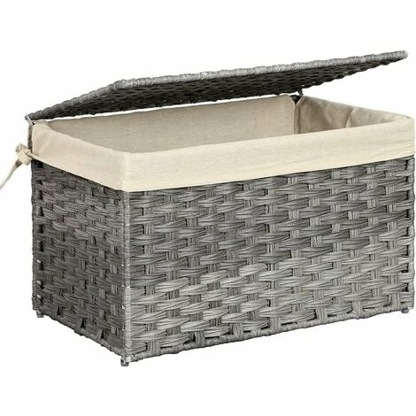 SONGMICS Boîte De Rangement Rotin, Bac De Rangement, Panier à Linge 65 L, Corbeille Décorative, Coffre De Rangement, Avec Poignées, Doublure, Couvercle, Pour Chambre, Buanderie, Gris RST56WG - Gris 3 SONGMICS Boîte De Rangement Rotin, Bac De Rangement, Panier à Linge 65 L, Corbeille Décorative, Coffre De Rangement, Avec Poignées, Doublure, Couvercle, Pour Chambre, Buanderie, Gris RST56WG - Gris