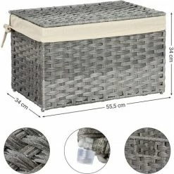 SONGMICS Boîte De Rangement Rotin, Bac De Rangement, Panier à Linge 65 L, Corbeille Décorative, Coffre De Rangement, Avec Poignées, Doublure, Couvercle, Pour Chambre, Buanderie, Gris RST56WG - Gris 11 SONGMICS Boîte De Rangement Rotin, Bac De Rangement, Panier à Linge 65 L, Corbeille Décorative, Coffre De Rangement, Avec Poignées, Doublure, Couvercle, Pour Chambre, Buanderie, Gris RST56WG - Gris -SONGMICS Soldes 55540783 5
