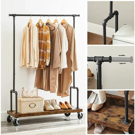 SONGMICS VASAGLE Portant à Vêtements, Porte-Manteau Extensible, Support Habits Sur Roulettes, Avec 2 Barres, Façon Tuyaux, Style Industriel, Marron Rustique Et Noir RGR110B01 - Marron Rustique Et Noir 5 SONGMICS VASAGLE Portant à Vêtements, Porte-Manteau Extensible, Support Habits Sur Roulettes, Avec 2 Barres, Façon Tuyaux, Style Industriel, Marron Rustique Et Noir RGR110B01 - Marron Rustique Et Noir – Image 3