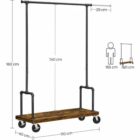 SONGMICS VASAGLE Portant à Vêtements, Porte-Manteau Extensible, Support Habits Sur Roulettes, Avec 2 Barres, Façon Tuyaux, Style Industriel, Marron Rustique Et Noir RGR110B01 - Marron Rustique Et Noir 7 SONGMICS VASAGLE Portant à Vêtements, Porte-Manteau Extensible, Support Habits Sur Roulettes, Avec 2 Barres, Façon Tuyaux, Style Industriel, Marron Rustique Et Noir RGR110B01 - Marron Rustique Et Noir – Image 5