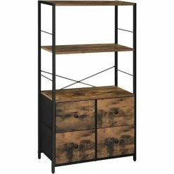 SONGMICS Meuble De Rangement, Bibliothèque, Avec Étagères Et Tiroirs, Style Industriel, Pour Salon, Bureau, Chambre, Marron Rustique Et Noir LGS044B02 - Grège Et Noir