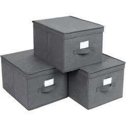 SONGMICS Lot De 3 Boîte Rangement Pliables Avec Couvercles, Cube En Tissu Mon-tissé Avec Porte-étiquettes, Panier, Organisateur, Caisse, 40 X 30 X 25 Cm, Gris RFB03G - Gris