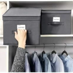 SONGMICS Lot De 3 Boîte Rangement Pliables Avec Couvercles, Cube En Tissu Mon-tissé Avec Porte-étiquettes, Panier, Organisateur, Caisse, 40 X 30 X 25 Cm, Gris RFB03G - Gris -SONGMICS Soldes 55540794 3