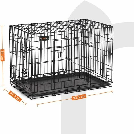 FEANDREA Cage Pour Chien, Avec 2 Portes, 92,5 X 57,5 X 64 Cm, Noir Par SONGMICS PPD36BK - Noir 7 FEANDREA Cage Pour Chien, Avec 2 Portes, 92,5 X 57,5 X 64 Cm, Noir Par SONGMICS PPD36BK - Noir – Image 5