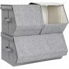 SONGMICS Boîtes De Rangement, Lot De 3, Coffre De Rangement, Organiseur De Jouets, Empilable, Avec Couvercle, Cadre Métallique, Fermeture Magnétique, Pour Vêtements, Livres Et Jouets, Gris RLB12GY - Gris -SONGMICS Soldes 55540796 1