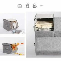 SONGMICS Boîtes De Rangement, Lot De 3, Coffre De Rangement, Organiseur De Jouets, Empilable, Avec Couvercle, Cadre Métallique, Fermeture Magnétique, Pour Vêtements, Livres Et Jouets, Gris RLB12GY - Gris -SONGMICS Soldes 55540796 3