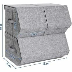 SONGMICS Boîtes De Rangement, Lot De 3, Coffre De Rangement, Organiseur De Jouets, Empilable, Avec Couvercle, Cadre Métallique, Fermeture Magnétique, Pour Vêtements, Livres Et Jouets, Gris RLB12GY - Gris -SONGMICS Soldes 55540796 5