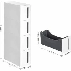 SONGMICS Tour De Rangement Sur Roulettes, Colonne De Cuisine étroite, Étagère Plastique à 4 Niveaux, Gain De Place, 45 X 17 X 84 Cm, Blanc Et Gris KFR008G01 - Blanc Et Gris -SONGMICS Soldes 55540801 5