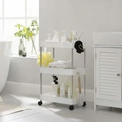 SONGMICS Desserte à Roulettes, Chariot De Rangement, Étagère Roulante, 3 Niveaux, Gain De Place, Pour Salle De Bain, Cuisine, Bureau, 40 X 22 X 60 Cm, Blanc KSC009W01 - Blanc