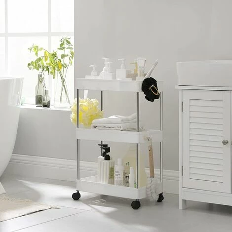 SONGMICS Desserte à Roulettes, Chariot De Rangement, Étagère Roulante, 3 Niveaux, Gain De Place, Pour Salle De Bain, Cuisine, Bureau, 40 X 22 X 60 Cm, Blanc KSC009W01 - Blanc 3 SONGMICS Desserte à Roulettes, Chariot De Rangement, Étagère Roulante, 3 Niveaux, Gain De Place, Pour Salle De Bain, Cuisine, Bureau, 40 X 22 X 60 Cm, Blanc KSC009W01 - Blanc