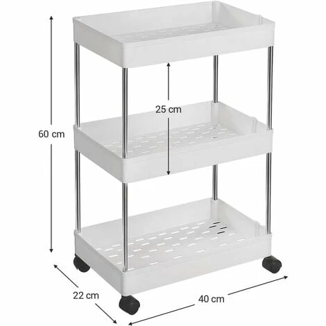 SONGMICS Desserte à Roulettes, Chariot De Rangement, Étagère Roulante, 3 Niveaux, Gain De Place, Pour Salle De Bain, Cuisine, Bureau, 40 X 22 X 60 Cm, Blanc KSC009W01 - Blanc 7 SONGMICS Desserte à Roulettes, Chariot De Rangement, Étagère Roulante, 3 Niveaux, Gain De Place, Pour Salle De Bain, Cuisine, Bureau, 40 X 22 X 60 Cm, Blanc KSC009W01 - Blanc – Image 5