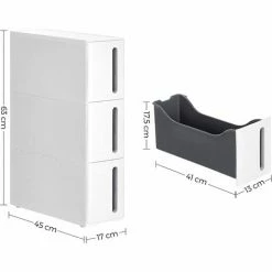 SONGMICS Tour De Rangement Sur Roulettes, Colonne De Cuisine étroite, Étagère Plastique à 3 Niveaux, En Plastique, Gain De Place, 45 X 17 X 63 Cm, Blanc Et Gris KFR007G01 - Blanc Et Gris -SONGMICS Soldes 55540805 5
