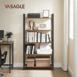 Étagère à 5 Niveaux, Bibliothèque, Meuble De Rangement, Avec Sructure En Acier, Pour Salon, Bureau, Entrée, Style Industriel, Marron Rustique Et Noir Par SONGMICS LLS081B01 - Marron Rustique Et Noir
