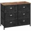 SONGMICS Commode En Tissu, Console Large 6 Tiroirs, Meuble De Rangement Vêtements, Style Industriel, Cadre En Métal, Surface Boisée, Pour Chambre, Couloir, Marron Rustique Et Noir LVT23HV1 - Marron Rustique Et Noir -SONGMICS Soldes 55540807 1