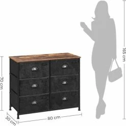 SONGMICS Commode En Tissu, Console Large 6 Tiroirs, Meuble De Rangement Vêtements, Style Industriel, Cadre En Métal, Surface Boisée, Pour Chambre, Couloir, Marron Rustique Et Noir LVT23HV1 - Marron Rustique Et Noir -SONGMICS Soldes 55540807 5