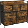 SONGMICS Commode En Tissu, Meuble De Rangement, Avec 7 Tiroirs, à 3 Niveaux, Avec Poignées En Métal, Style Industriel, Marron Rustique Et Noir LTS137B01 - Marron Rustique Et Noir -SONGMICS Soldes 55540808 1