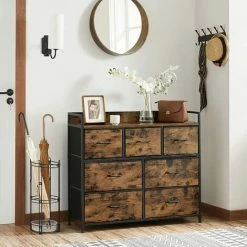 SONGMICS Commode En Tissu, Meuble De Rangement, Avec 7 Tiroirs, à 3 Niveaux, Avec Poignées En Métal, Style Industriel, Marron Rustique Et Noir LTS137B01 - Marron Rustique Et Noir -SONGMICS Soldes 55540808 2