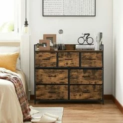 SONGMICS Commode En Tissu, Meuble De Rangement, Avec 7 Tiroirs, à 3 Niveaux, Avec Poignées En Métal, Style Industriel, Marron Rustique Et Noir LTS137B01 - Marron Rustique Et Noir -SONGMICS Soldes 55540808 3