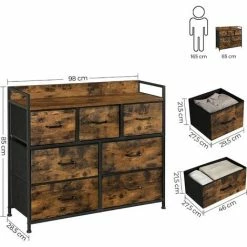 SONGMICS Commode En Tissu, Meuble De Rangement, Avec 7 Tiroirs, à 3 Niveaux, Avec Poignées En Métal, Style Industriel, Marron Rustique Et Noir LTS137B01 - Marron Rustique Et Noir -SONGMICS Soldes 55540808 5