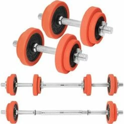SONGMICS Kit Haltères Musculation, Avec Barre D’Extension, Plusieurs Poids Ajustable, Pour Hommes Et Femmes, Musculation, Prise De Masse à La Maison,Orange SYL20LRA - Orange