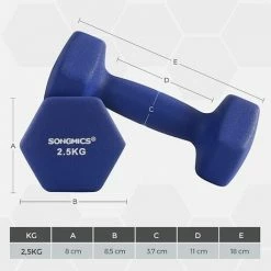 SONGMICS Haltère, 1 Paire, Salle De Sport, Musculation, Entraînement, Revêtement En Vinyle, Antiglisse, 2 X 2,5 Kg, Bleu SYL65BU - Bleu -SONGMICS Soldes 56744935 5
