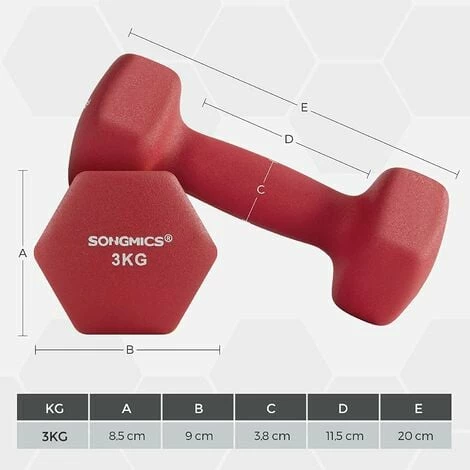 SONGMICS Lot De 2 X 3kg Each Haltères Pour Femme, Rouge SYL66RD - Rouge 7 SONGMICS Lot De 2 X 3kg Each Haltères Pour Femme, Rouge SYL66RD - Rouge – Image 5